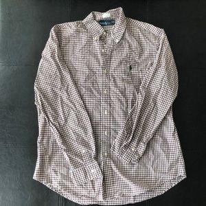 Polo long sleeve brown and white checkered button down